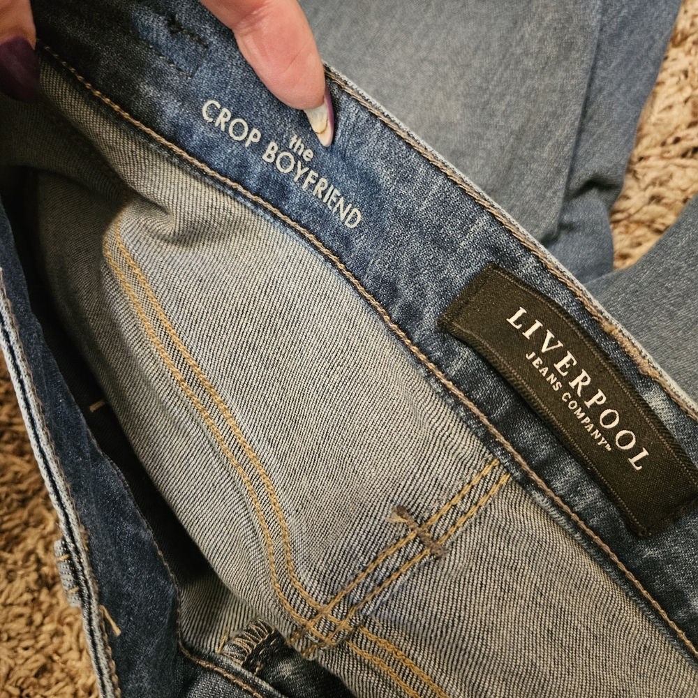 Liverpool Jeans Company Distressed Blue Boyfriend Crop Jeans - Picture 13 of 14